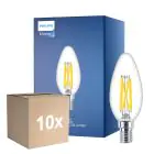 Confezione Multipack 10x Philips MASTER LED E14 Candela Filamento Chiara 3.4W 470lm - 922-927 Dim To Warm | Miglior Resa Cromatica - Dimmerabile - Sostitutiva 40W